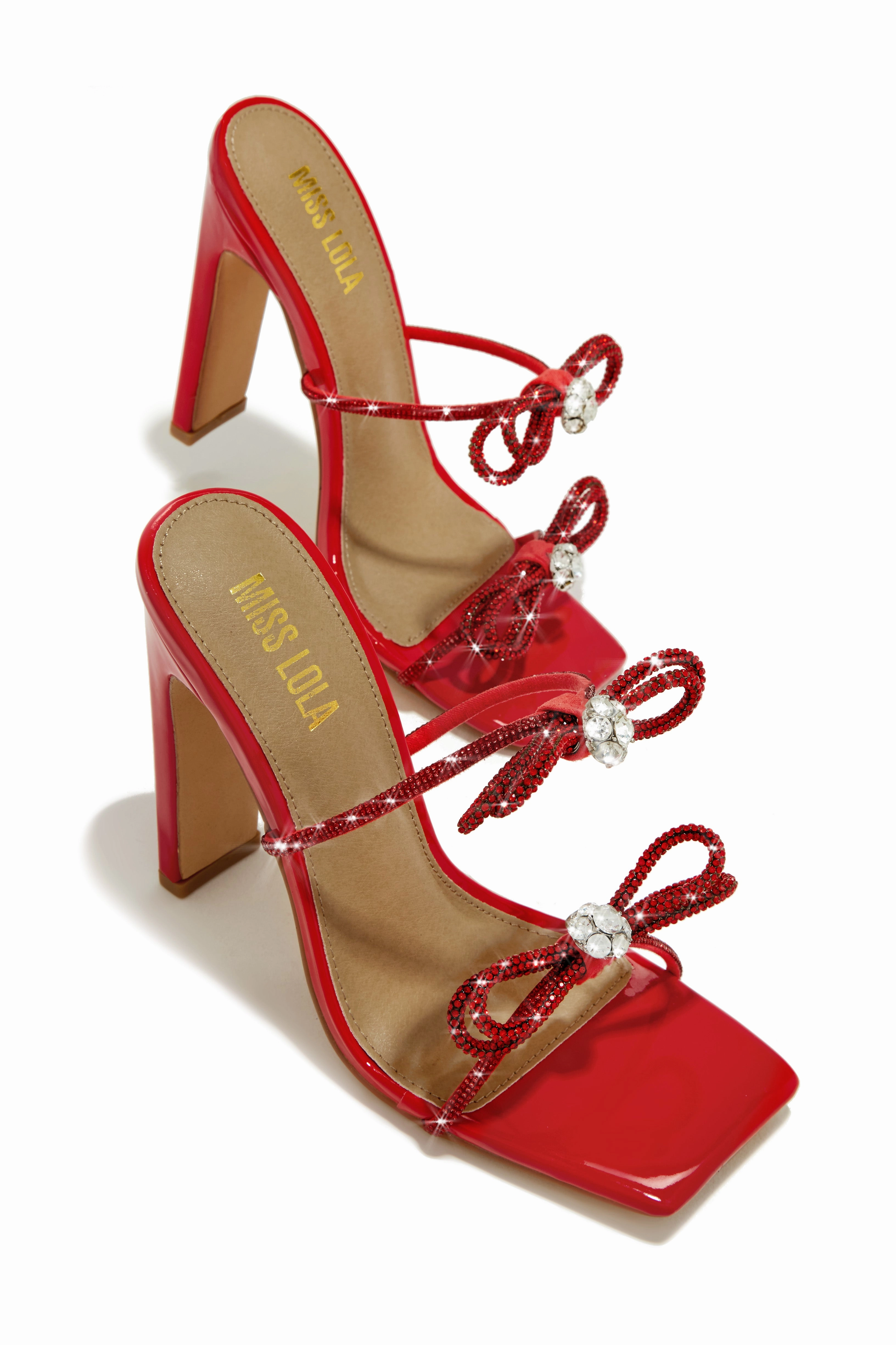 Life Is A Party Embellished High Heel Mules - Red