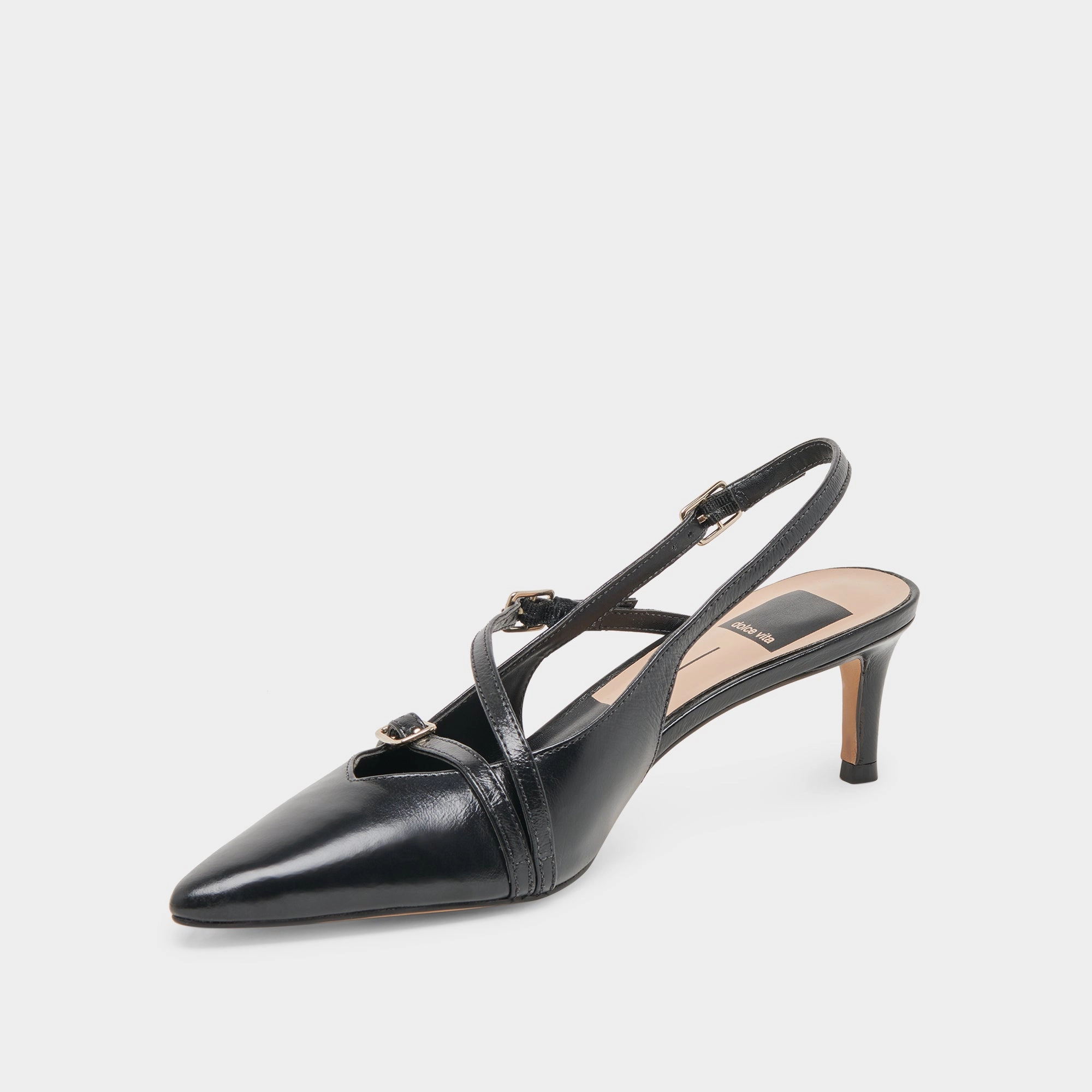 PAMLA MID WIDE HEELS MIDNIGHT CRINKLE PATENT - re:vita