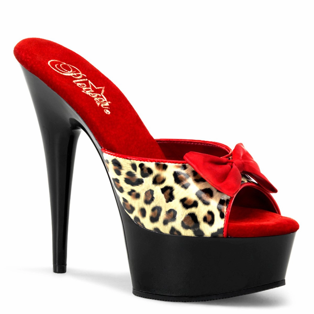 Pleaser Delight-601-6-Black/Red/Leopard-Size 12-Clearance