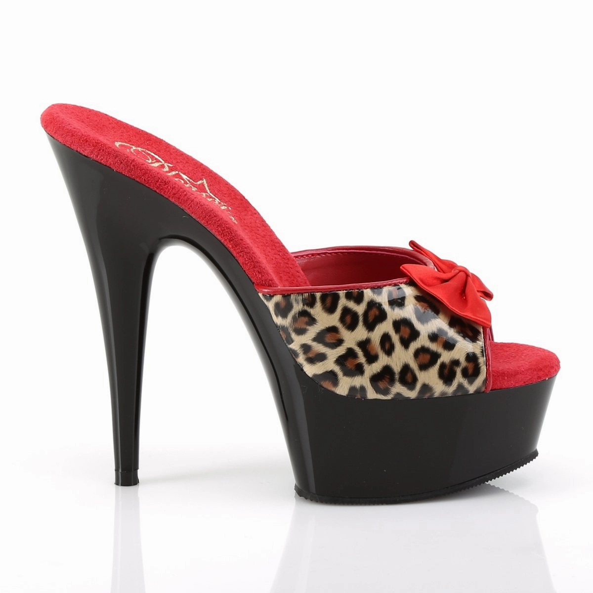 Pleaser Delight-601-6-Black/Red/Leopard-Size 12-Clearance