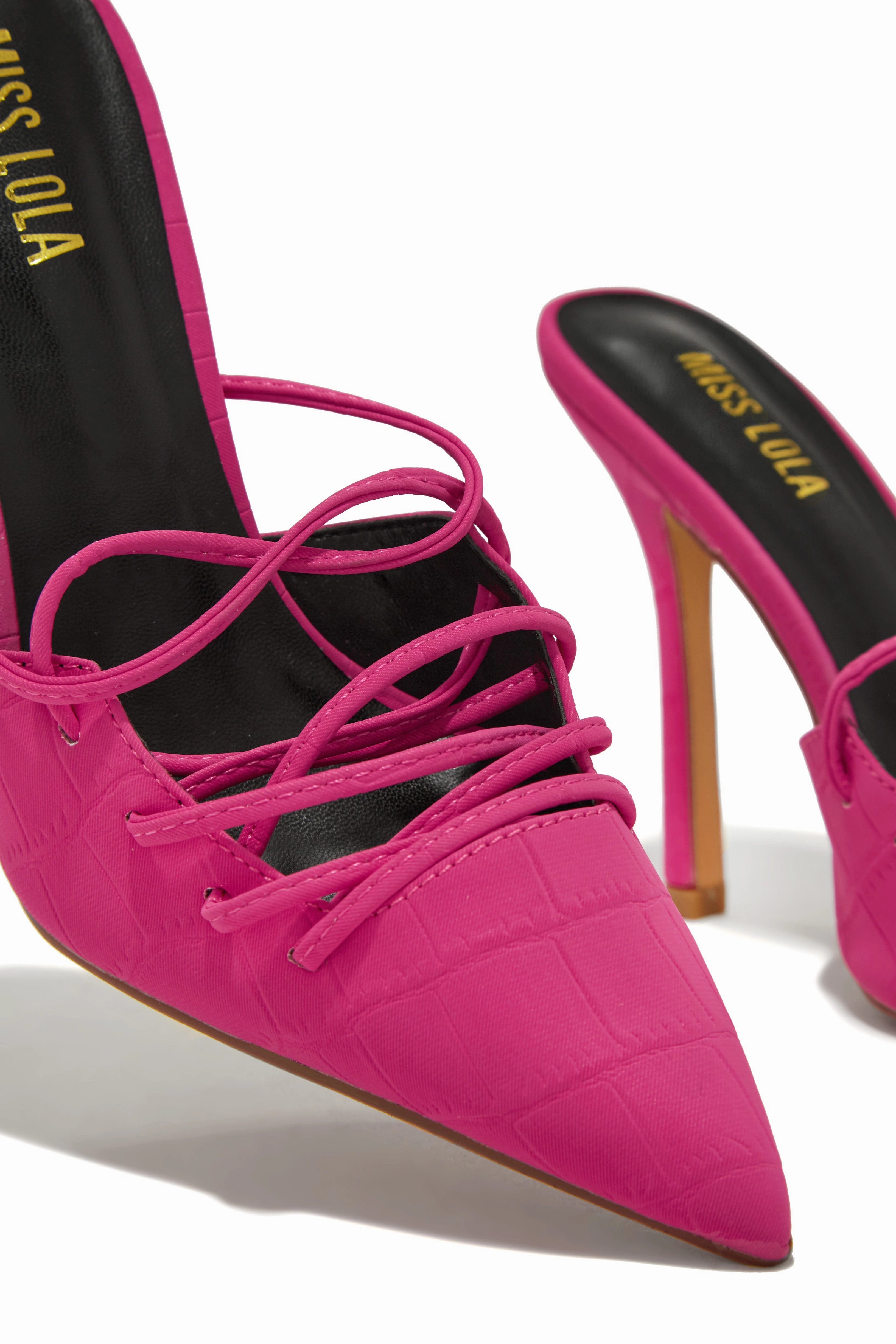 Simone Lace Up High Heel Pumps - Pink