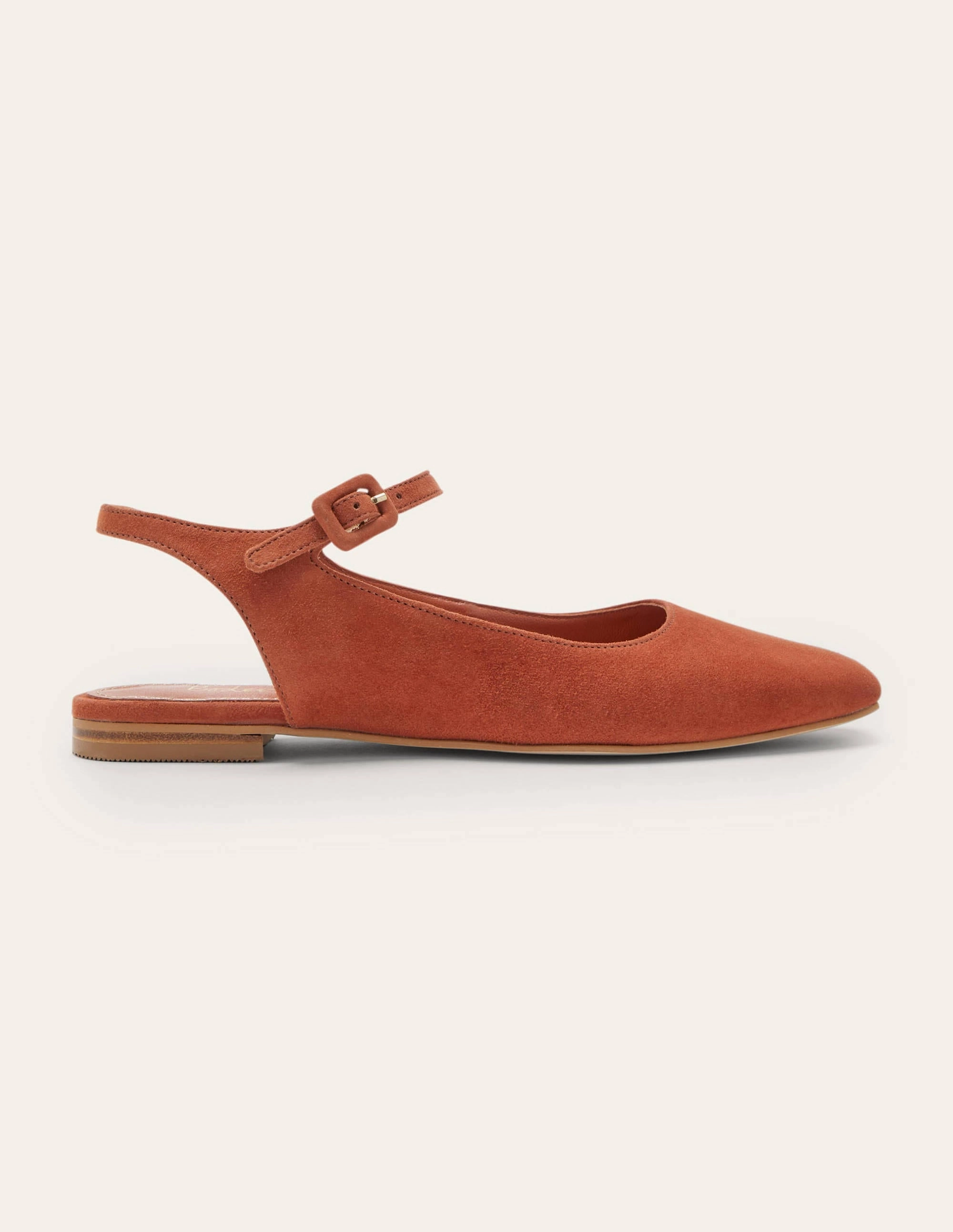 Square Toe Flat Slingbacks-Copper Red Suede