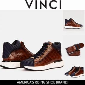 The Caesars Brown & Navy Leather High-Top Men Sneaker