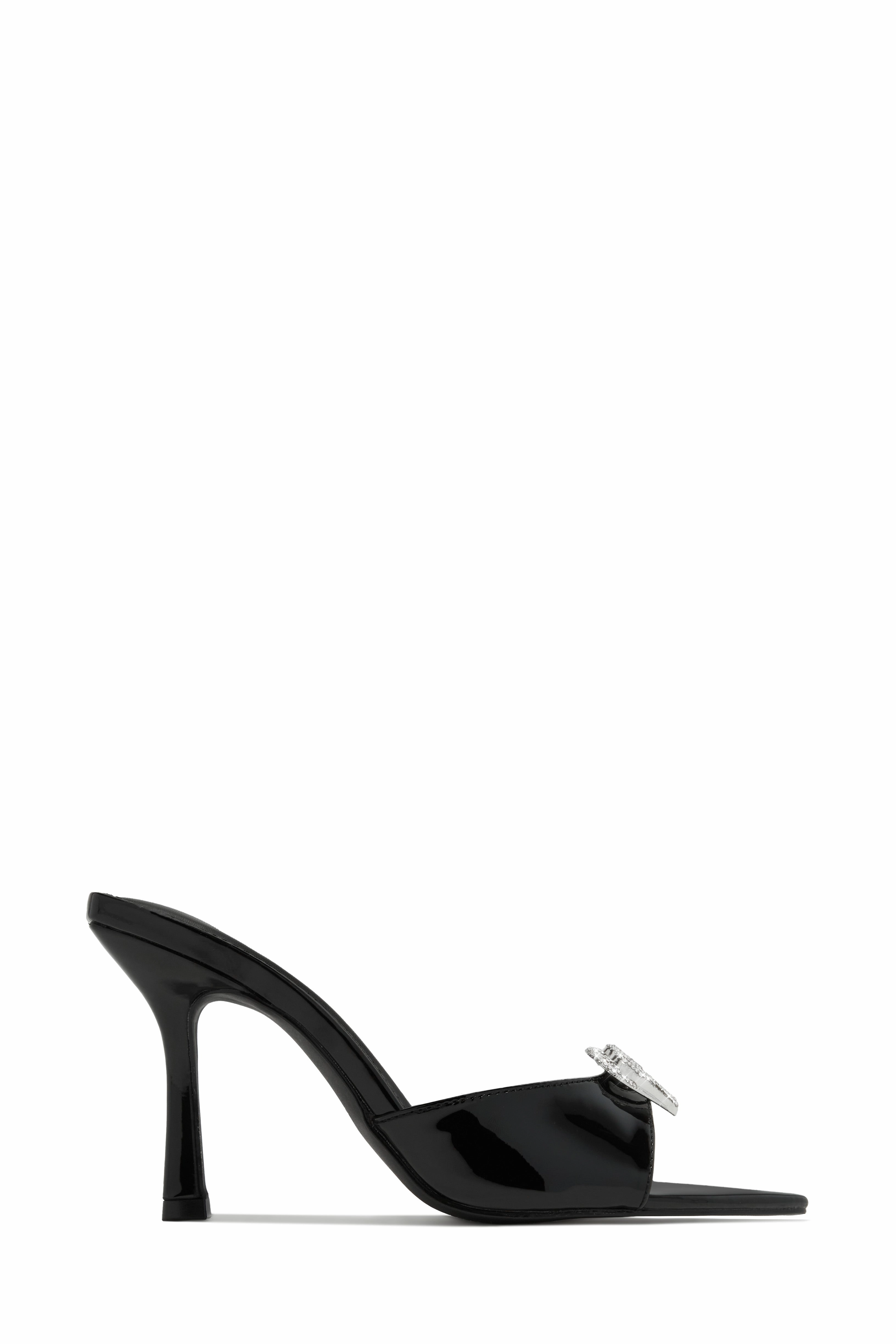 Uilani Heart Embellished Mule Heels - Black