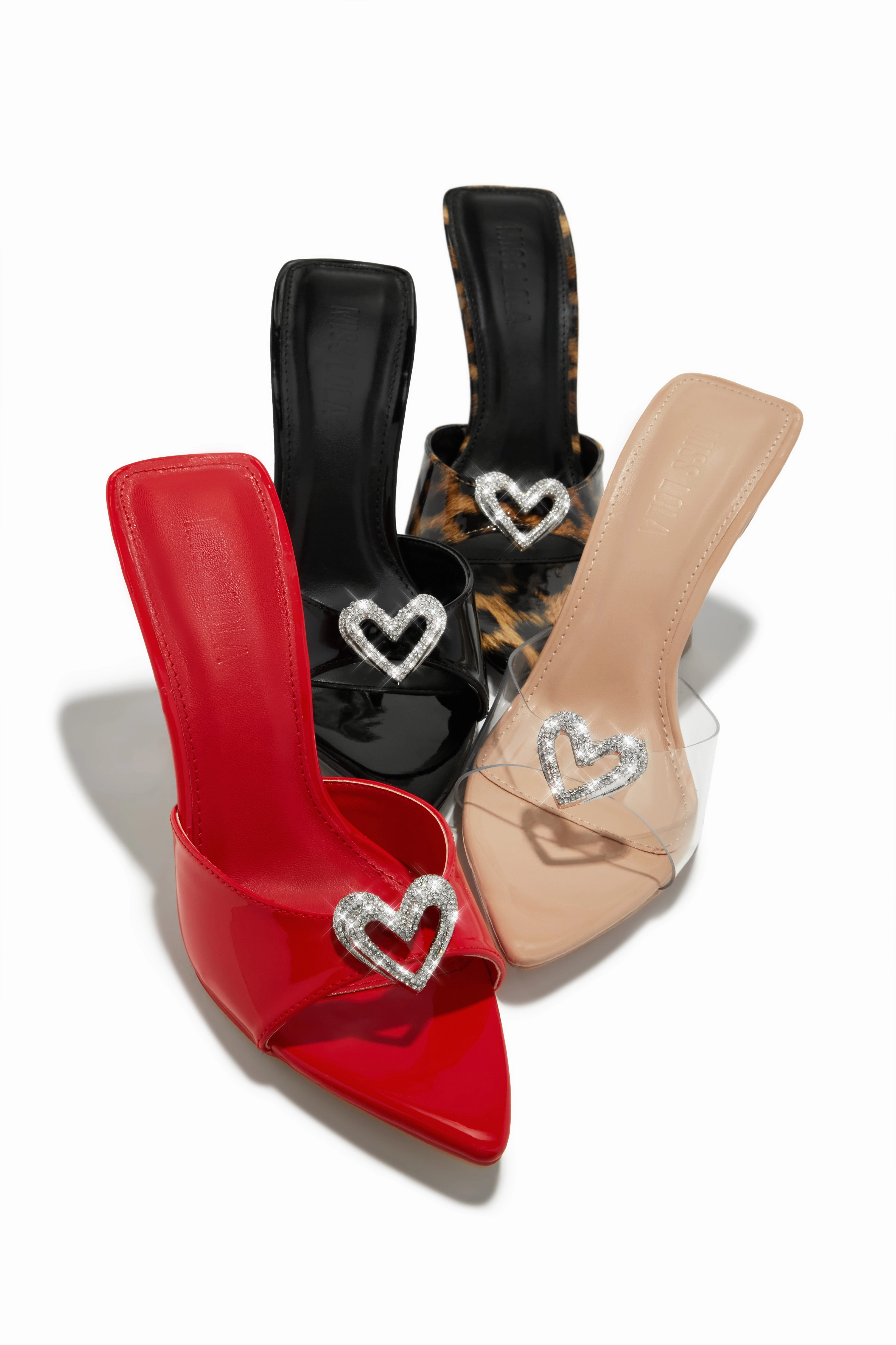 Uilani Heart Embellished Mule Heels - Black