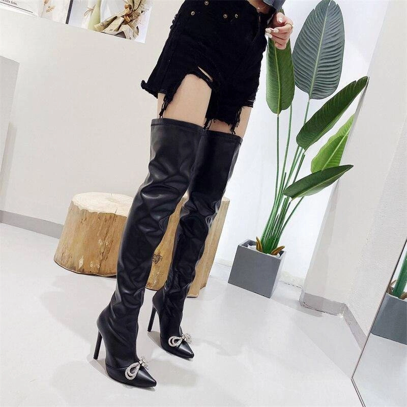 Vera Leather Zip Up BOW High HEELS Boots