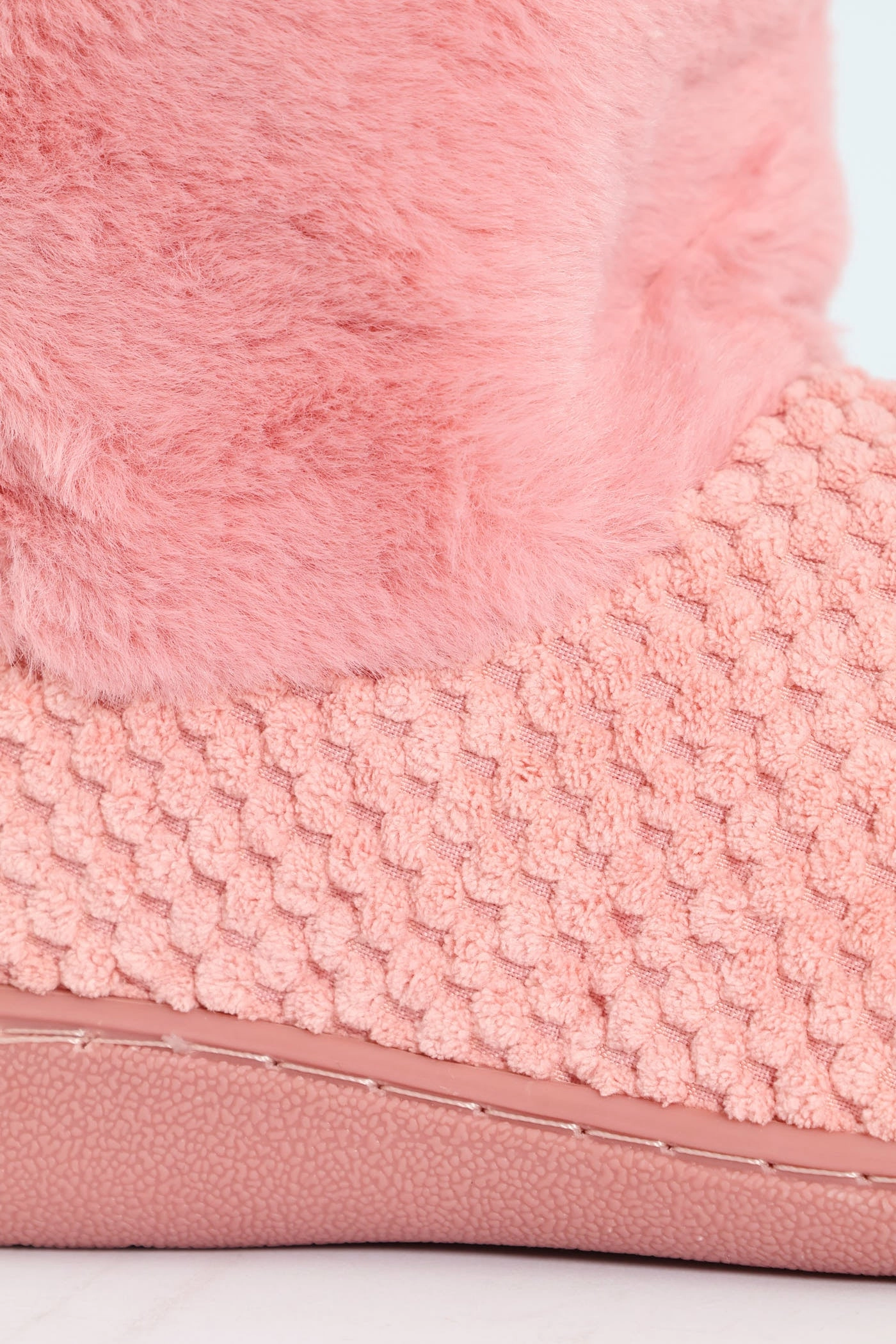 Waffle Knit Slipper Bootie With Fur - Blush