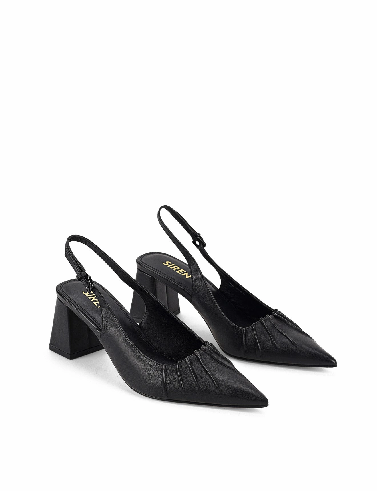 Yabell Slingback Block Heels - Black Leather
