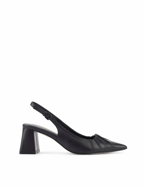 Yabell Slingback Block Heels - Black Leather
