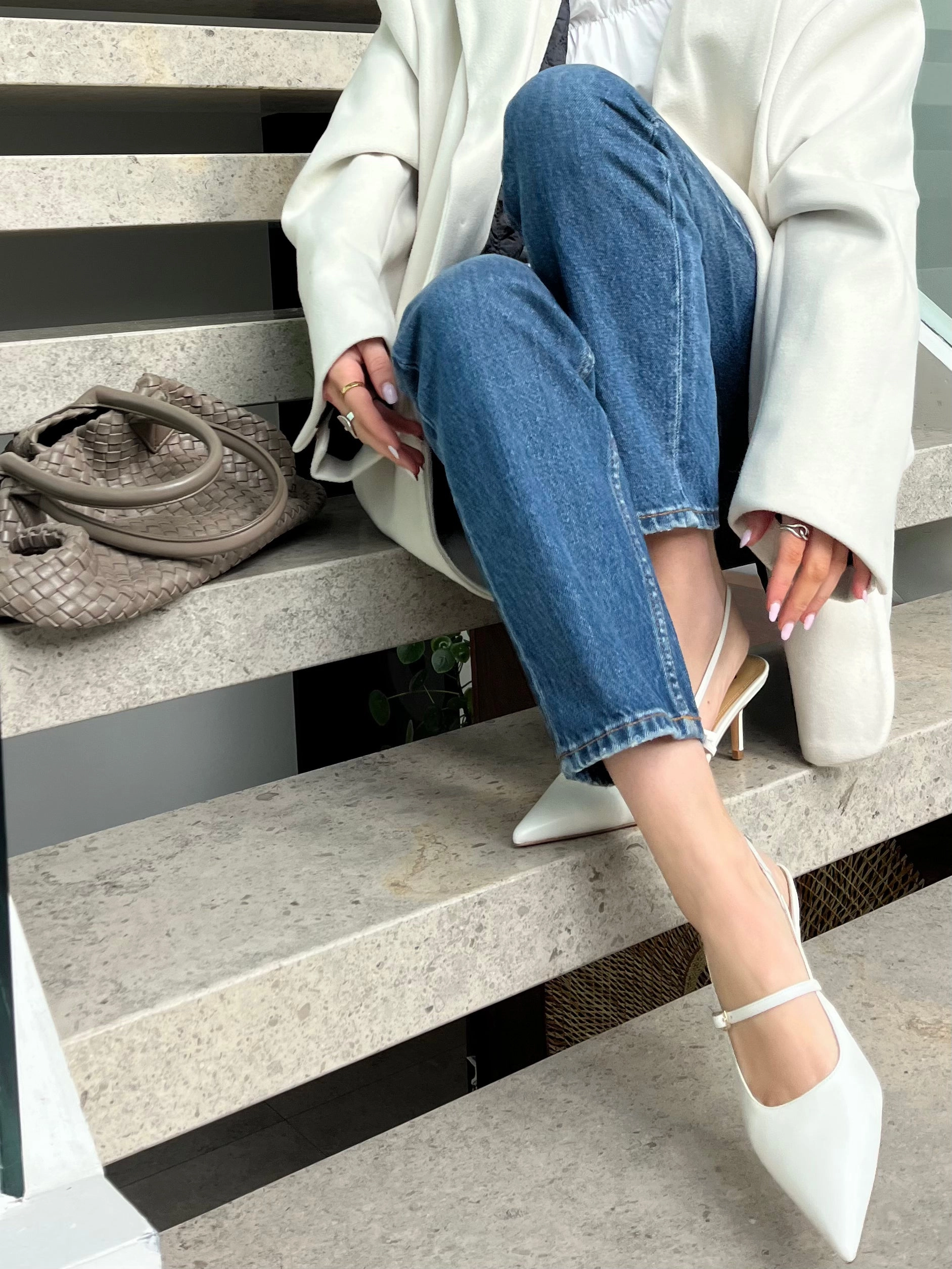York Slingback Heel - Chalk Leather